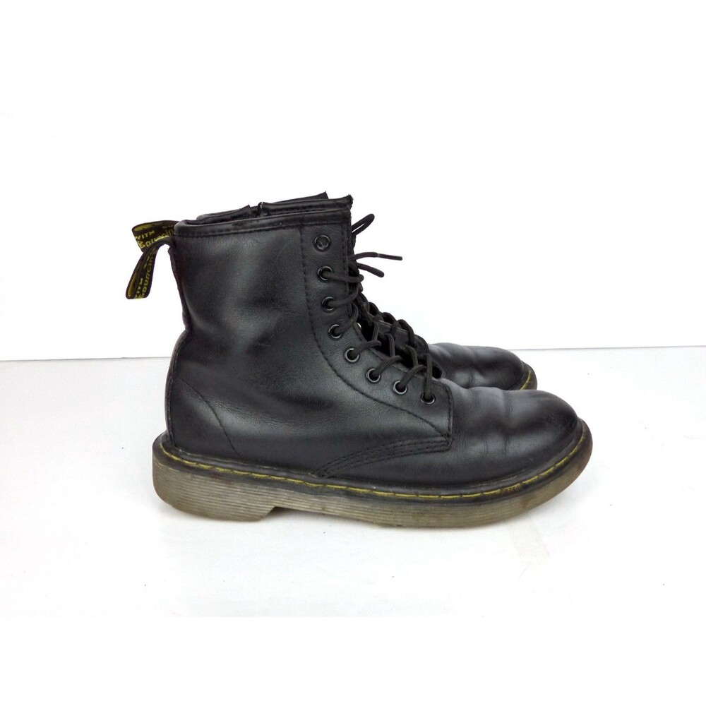 Dr. Martens KIDS US2 Unisex Delaney Combat Boots Black Leather 8 Eye Side Zip